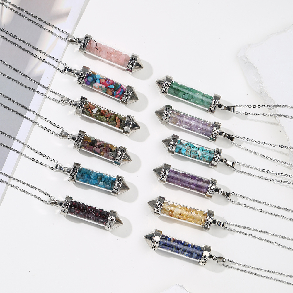 Zhouhang Jewelry Cross-Border Hot-Selling Natural Crystal Chip Pendant Amethyst White Crystal Necklace Jewelry Wholesale