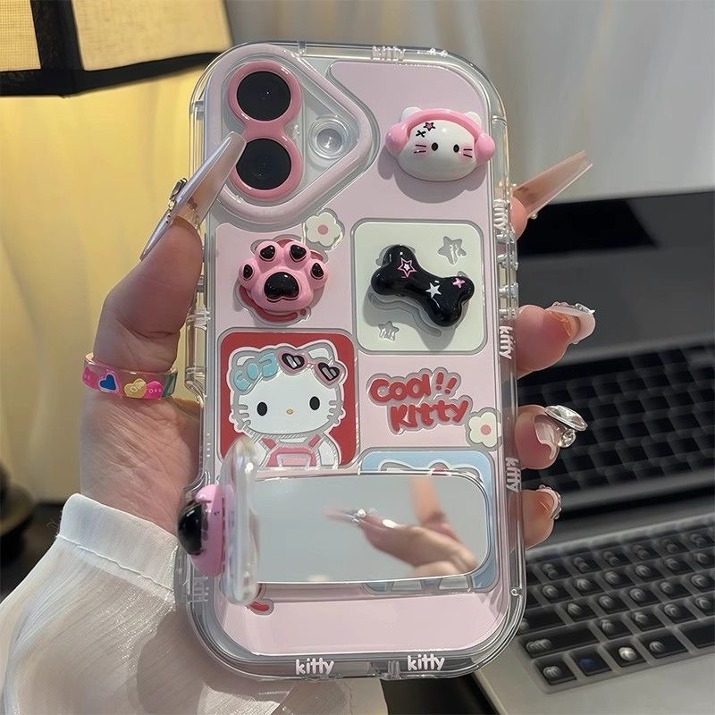 kt 猫人形ミラーホルダー Apple 16 携帯電話ケース iPhone15/14ProMax 女性モデル 13/12 セットに適しています|undefined