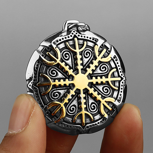 Viking Odin Logo Compass Titanium Steel Pendant European and American Style Men's Fashion Personalized Stainless Steel Pendant Necklace