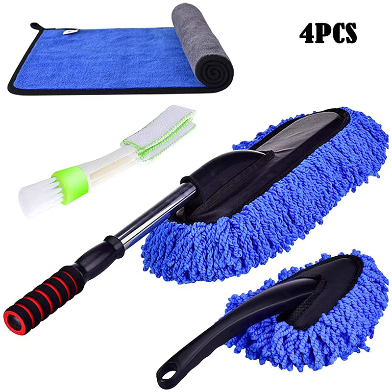 跨境4件套汽车除尘器可伸缩手柄超细纤维空调通风刷清洁外部内部