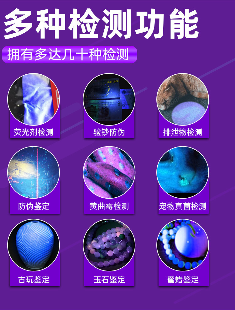 Uv Antique Banknote Detector Lamp Handheld Mini Purple Light Cat Moss Fluorescent Agent Bordeaux Solution Detection Rechargeable Flashlight
