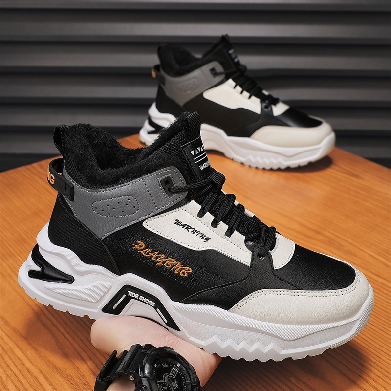 Zapatos de algodón de alta parte, zapatos deportivos de baloncesto de fondo grueso de ocio para hombres en invierno, zapatos de algodón cálidos al aire libre para jóvenes con terciopelo image 4