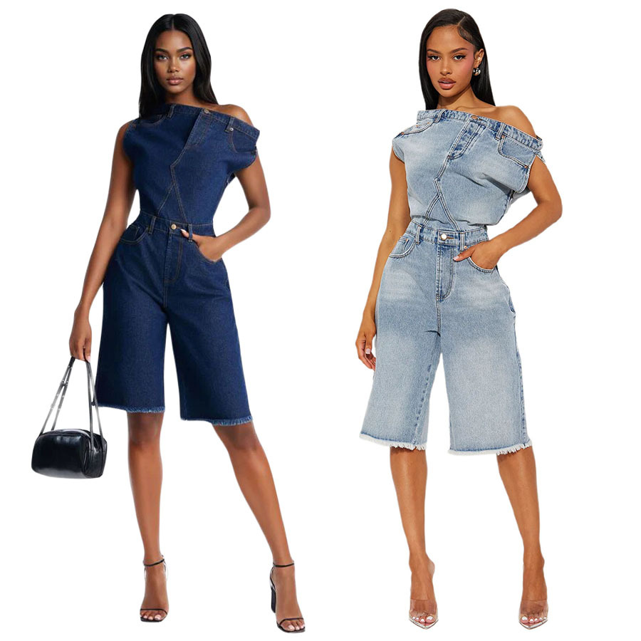 Women's Strapless Off-Shoulder Slim Fit Denim Jumpsuit Casual Fashion American Style New_ecoleips.com