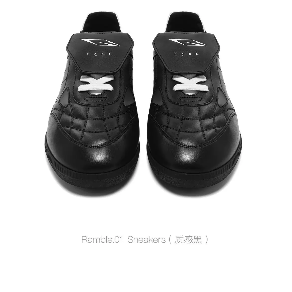鼎版2025新款真皮菱格纹德训鞋金属漆皮圆头系带休闲运动鞋