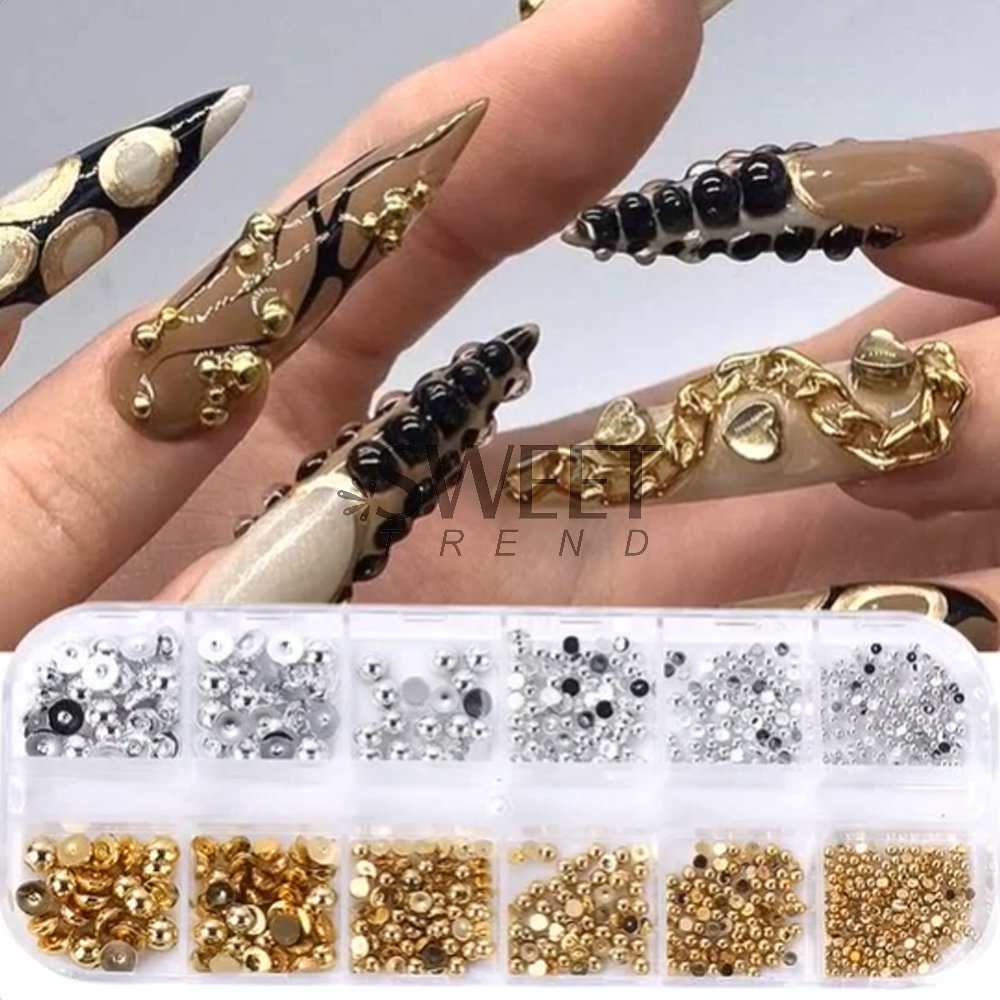Red en línea explosión de 12 grados mezclados oro y plata perlas de metal joyas de manicura en el viento venta caliente accesorios de aleación