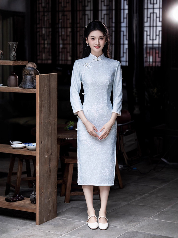 2025新款蓝色新中式旗袍年轻款少女高级感连衣裙改良日常可穿常长|undefined