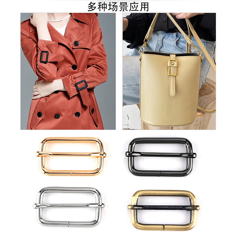 Spot Wholesale Luggage Hardware Accessories Metal Japanese Buckle Iron Wire Pull Center Buckle Bag Shoulder Strap Three-Speed Adjustment Buckle