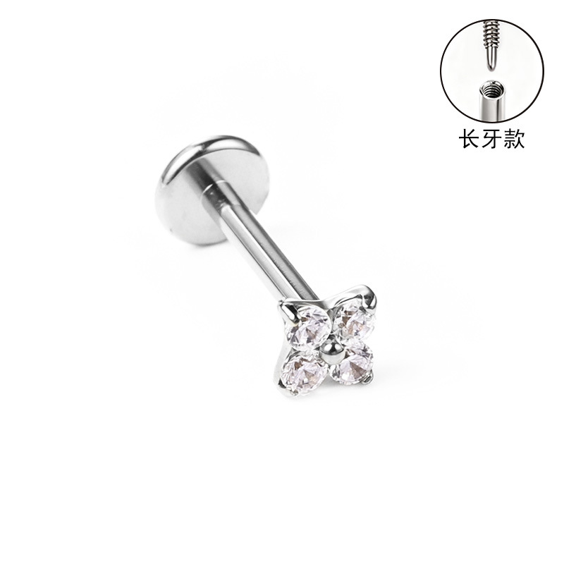 F136 Titanium Alloy Long Tooth Style Ear Studs, Finely Carved Ear Bone Studs with Zircon, Lip Studs, G23 Titanium Body Piercing Jewelry detail image 23