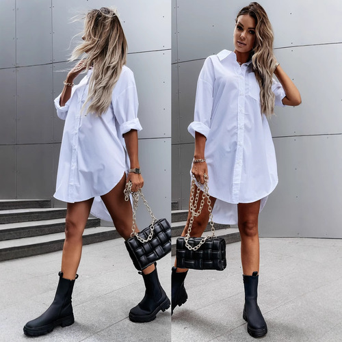 Independent station bestseller - Autumn simple loose long-sleeved V-neck button-down women's shirt