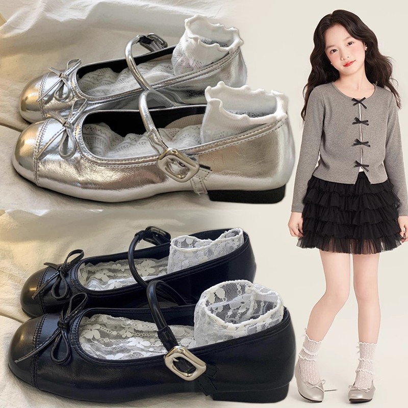 Girls' Leather Shoes 2025 New Spring & Fall Medium and Large Children's Soft-Soled Shallow Shoes for Girls with Skirts and Versatile Mary Jane Shoes