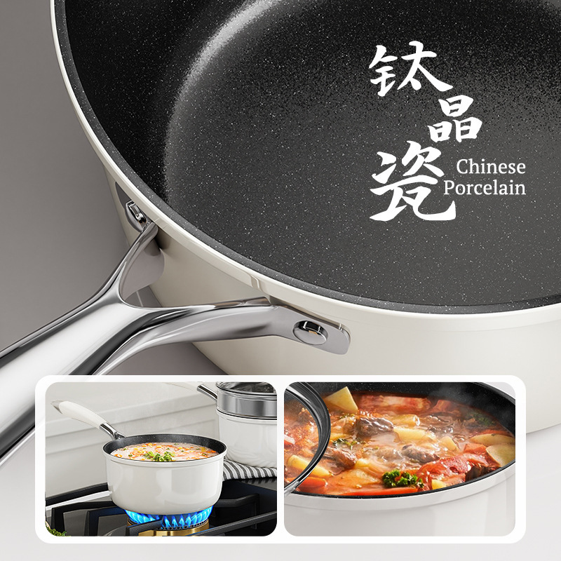 Nueva olla antiadherente de cerámica de cristal de titanio olla de sopa de cerámica doméstica olla de suplemento alimenticio para bebés olla de leche estufa universal olla de leche de cerámica