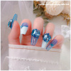 Blue crystal for manicure, diamond, accessory heart-shaped with rhinestones