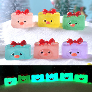 Christmas Cross-Border Cartoon Luminous Duck Gift Box Micro Landscape Snow Ornaments Transparent Gift Box DIY Accessories