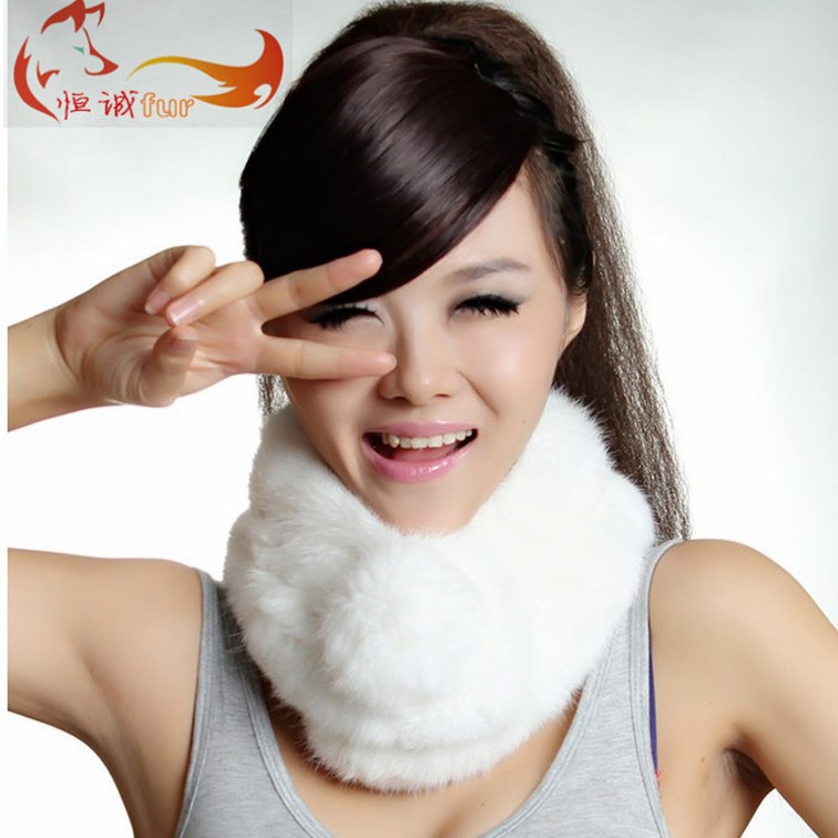 厂家家兔毛皮草三排単球围脖秋冬季女士短款草兔毛围巾批发
