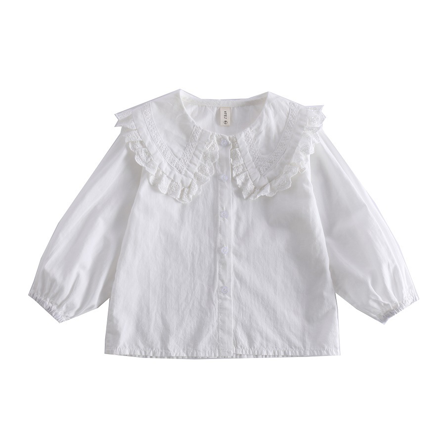 Camisa de las niñas primavera y otoño nuevo estilo coreano solapa estilo occidental manga larga Niña camisa de los niños dulce lindo top