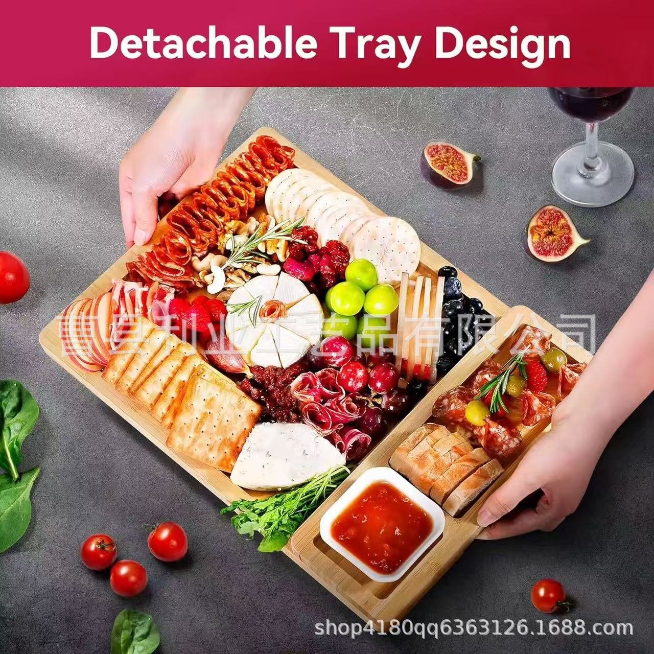 竹制芝士板刀叉四件套分格木质芝士盘派对聚会零食点心盘披萨砧板