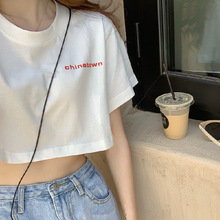 夏季短袖T恤女韩版学生慵懒风bf宽松印花个性港味短款露脐上衣女