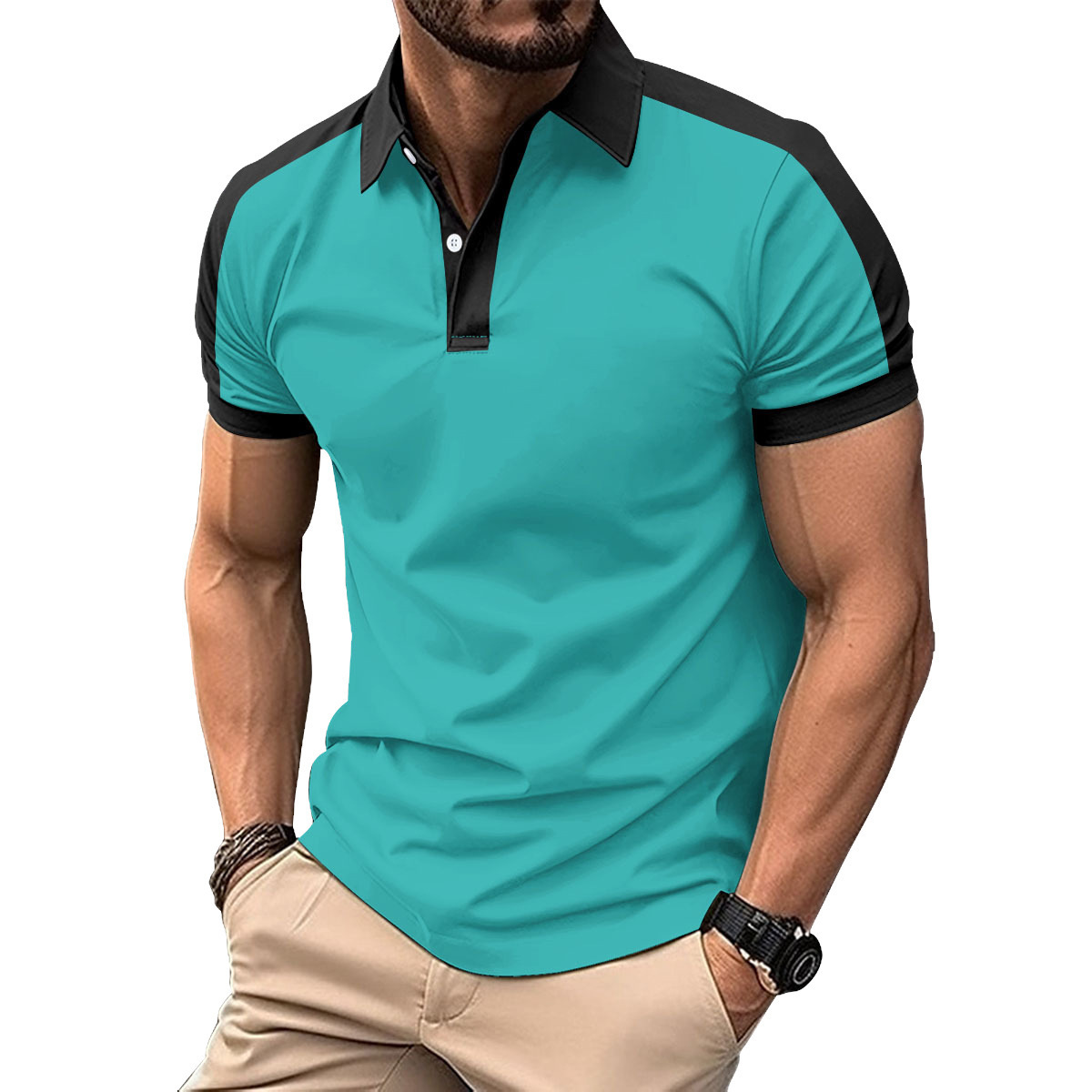 246g Weight Short Sleeve Sleeve Length Polyester Fabric Type Regular Top Length Casual, Daily Occasion Turndown Neckline Regular Fit Fit Type Color Block Pattern Summer Season Men's Gender Simple Style, Classic Style Style Wholesale Men's Polyester Simple Style Classic Style Color Block Short Sleeve Men's T-shirt 1
