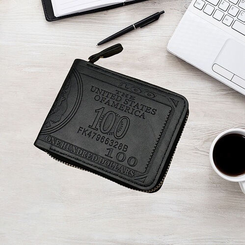 Men's Wallet Retro Heat Pressed US Dollar PU Wallet Men's Zipper Short Wallet