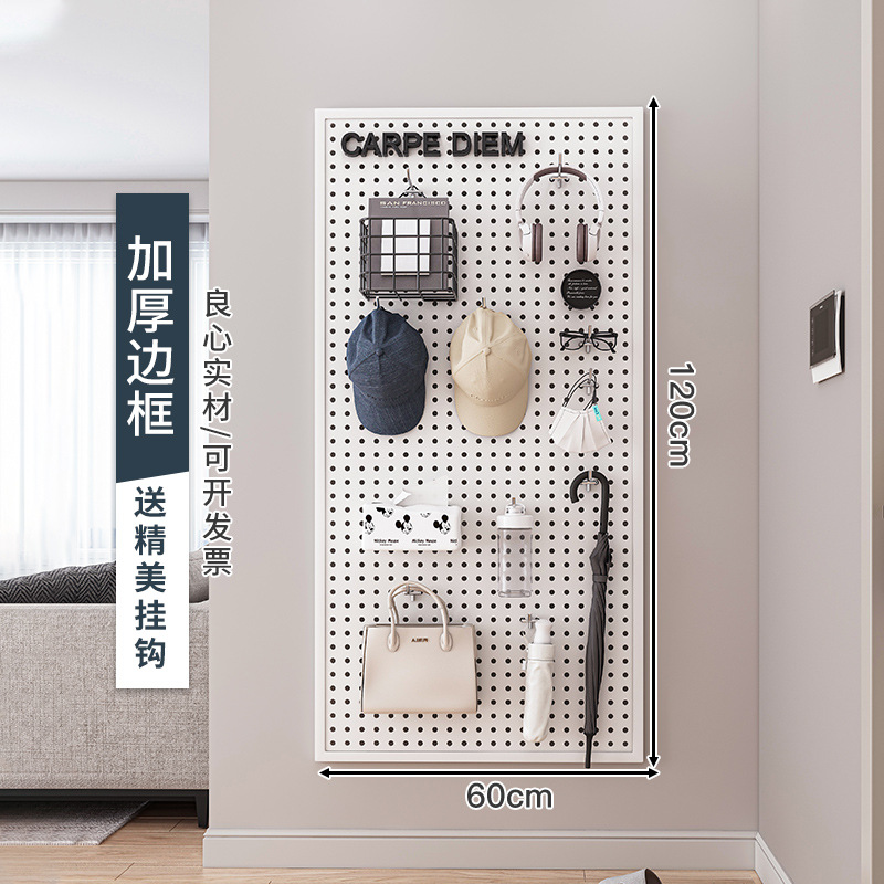 Tablero de agujero redondo, estante de estante de pared, almacenamiento de pantalla de acero inoxidable, herramientas de hardware, pared de tablero colgante universal