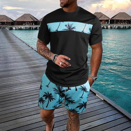 Amazon AliExpress Fashion 3D Printed Men's Sports Set 2 Piece Summer T-Shirt and Shorts