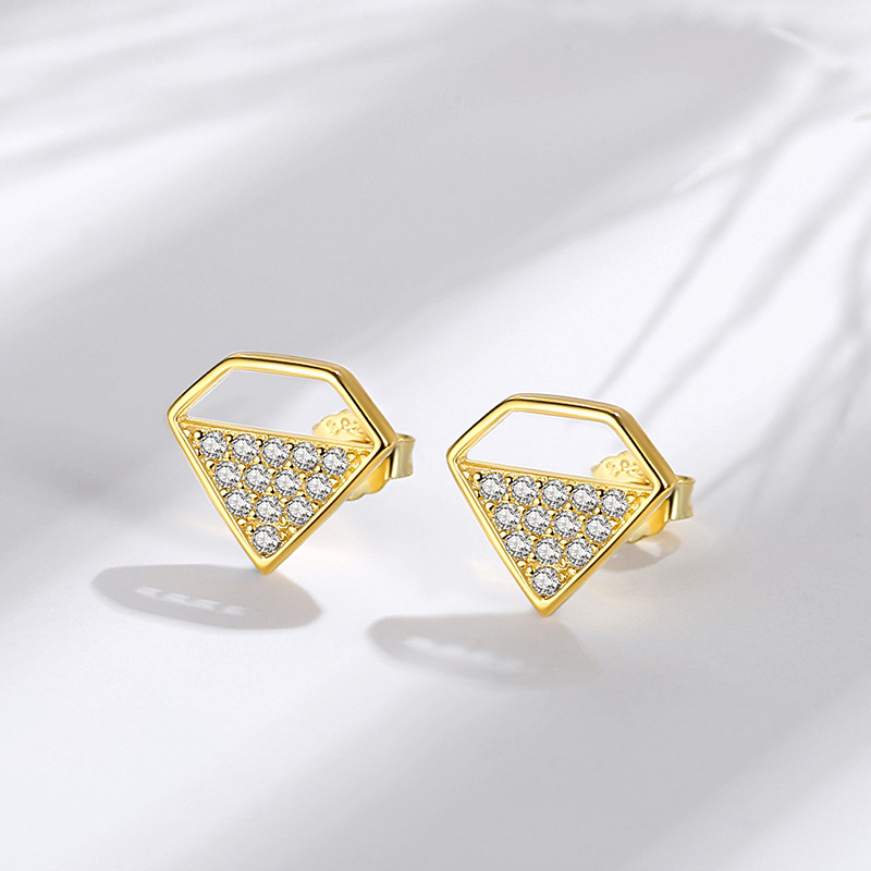 S925 pendientes en forma de diamante de las mujeres creativas diamantes incrustados estilo coreano dulce fresco estilo pequeño diamante en forma de lindo moda en línea pendientes de celebridades