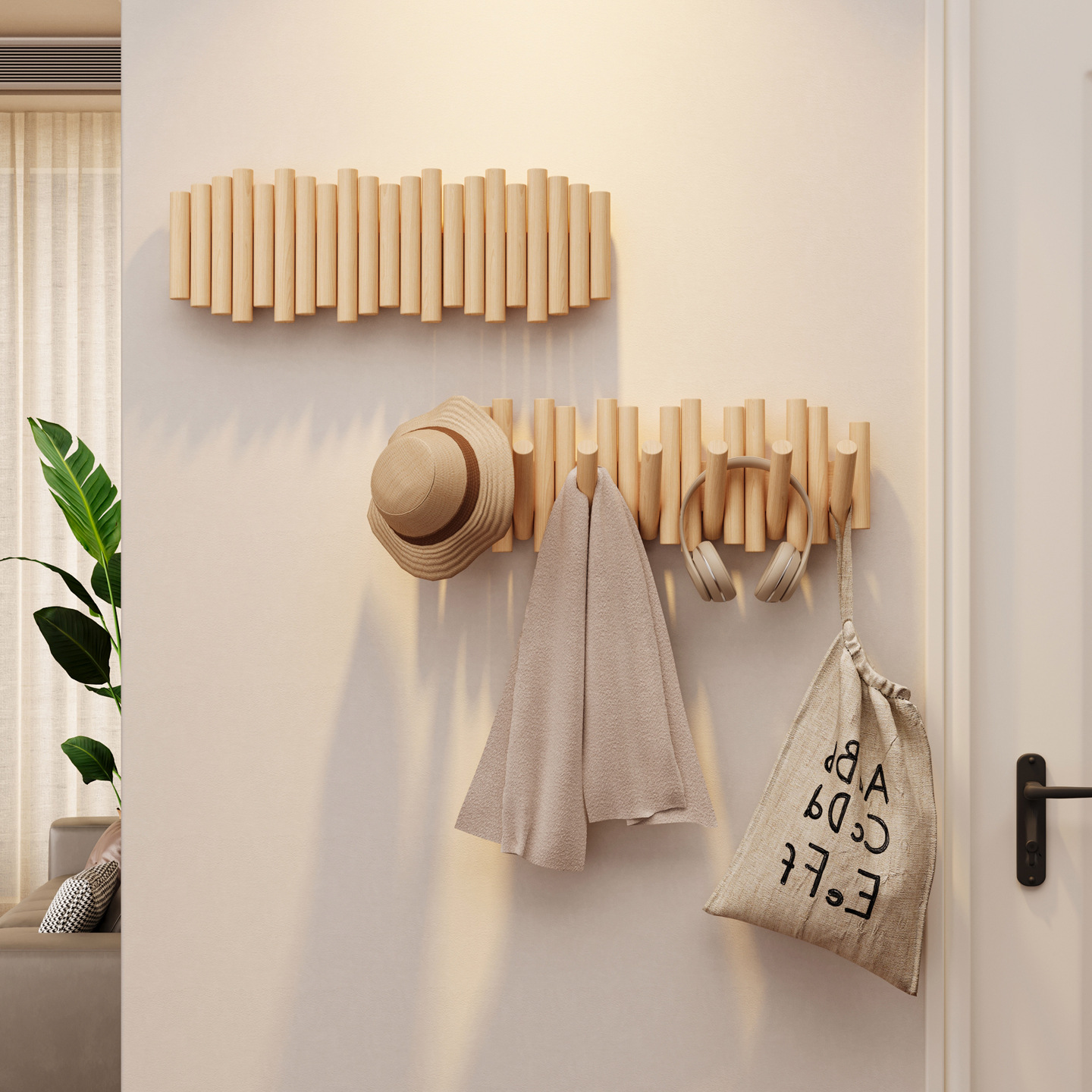 Percha de ropa de teclas de piano de madera sólida en la puerta de entrada percha de ropa de sombrero dormitorio colgado en la pared percha de ropa sin agujeros perforados