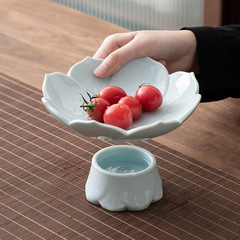 Drainable Lotus Double-layered Fruit Plate Chinese Small Ceramic Refreshment Plate Fruit Tray Pastry Plate Dried Fruit Plate