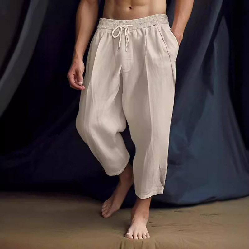 Men's trousers summer trousers zipper elastic waist straight leg comfortable breathable casual day blended fashion classic