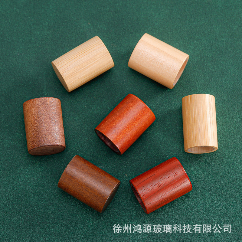 Venta al por mayor directa de fábrica en stock bayoneta botella de perfume cilíndrica multicolor cubierta de madera cosméticos cubierta de palo de rosa