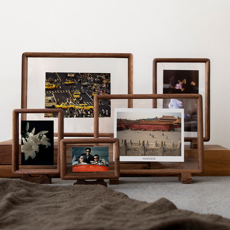 Black Walnut American Small Photo Frame 3-inch Set Table 6 Solid Wood Double-sided Transparent Advanced Sense Picture Frame Mounted Print Plus Photo
