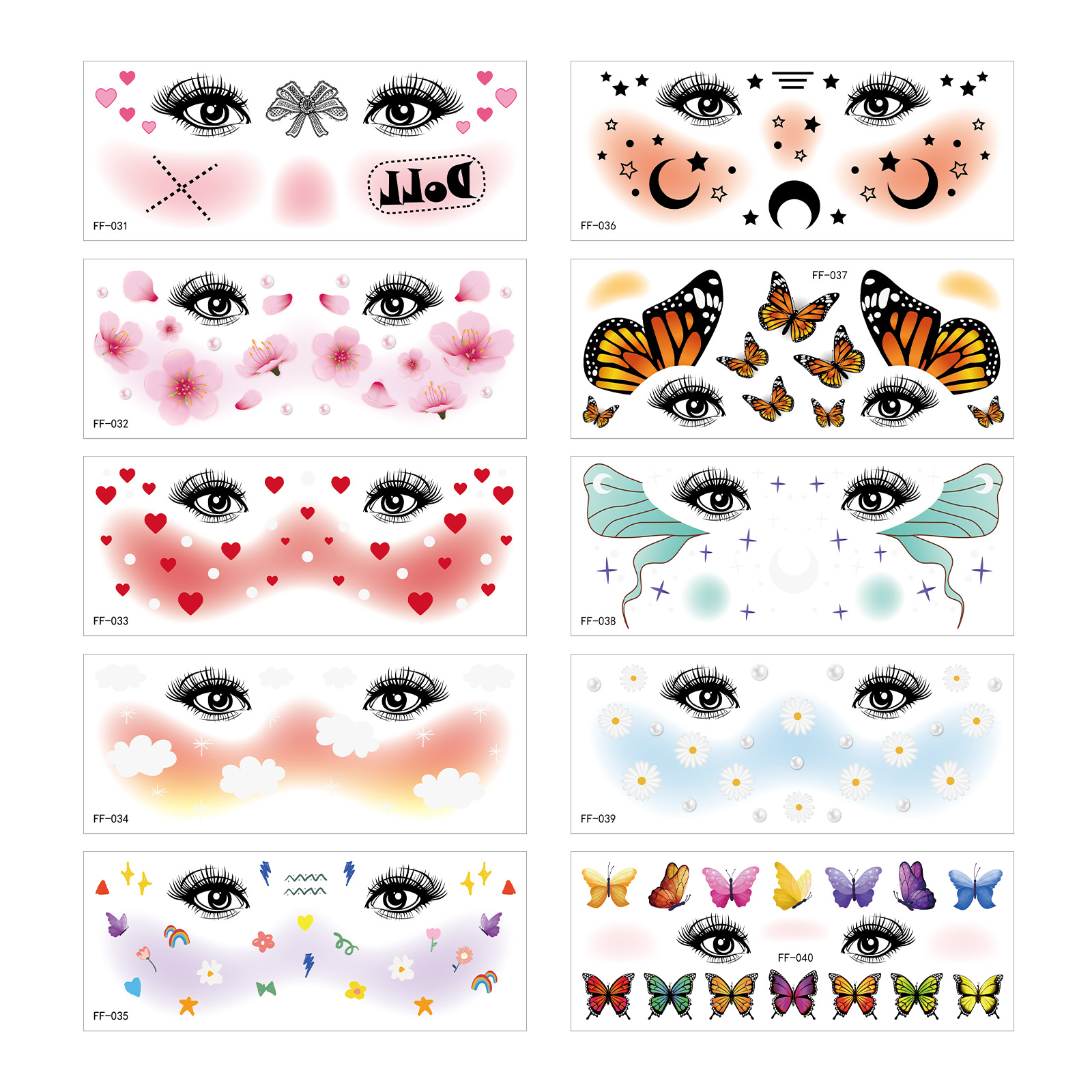 Traje de pegatinas de cara pintado a FF031-040 (10 piezas)