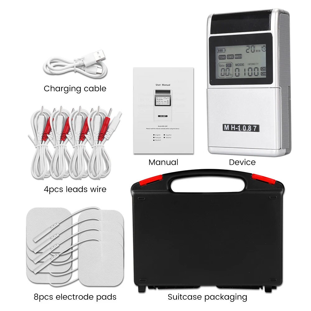 Masaje de pulso del estimulador muscular Tens EMS de modo 60 con Perilla DIY ajuste de pantalla portátil de cuatro canales