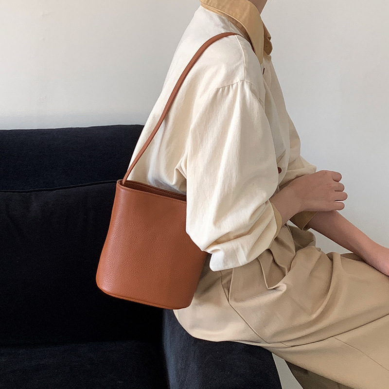 Casual Bucket Bag 2026 New Arrival Top Grain Cowhide Shoulder Crossbody Bag Genuine Leather Women's Soft Leather Commuter Small Bag - Thumbnail 7