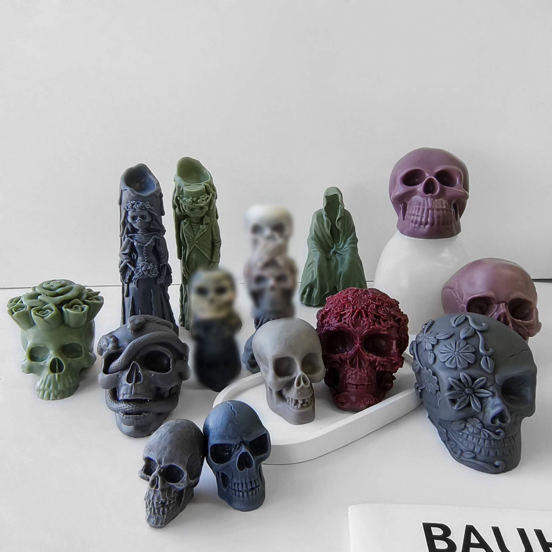 Jiahuimei Calavera de Halloween Aromaterapia Molde Vela DIY Vela de yeso de Pascua Abrasivo de silicona