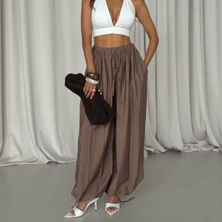 Amazon Foreign Trade Women's Autumn New High-Waisted Loose Lace-Up Pants Cross-Border Hot-Selling Versatile Comfortable Casual Pants