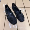 Black Embroidered Flats