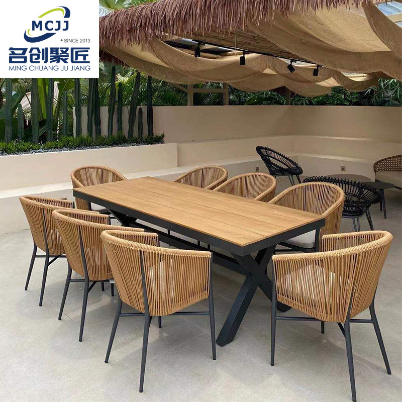 Outdoor Tables and Chairs, Trendy Nordic Long Table and Chair Set, Sun-Resistant Patio Dining Chairs, Balcony Café Rattan Table and Chairs Outdoor Tables and Chairs, Trendy Nordic Long Table and Chair Set, Sun-Resistant Patio Dining Chairs, Balcony Café Rattan Table and Chairs