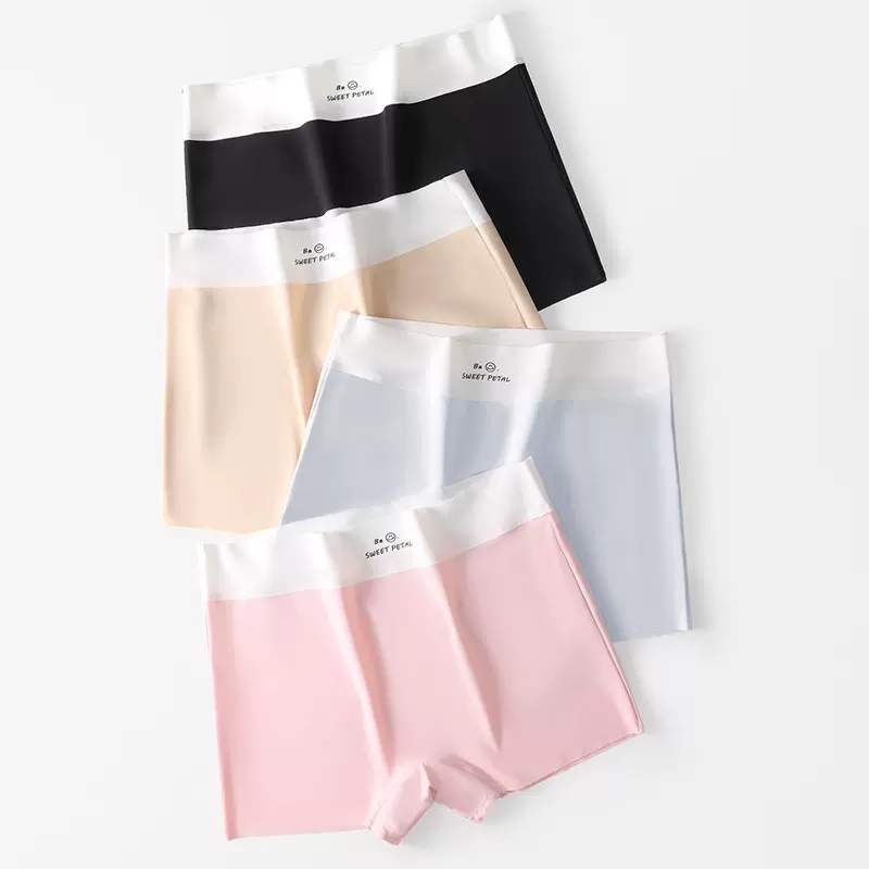 夏季四角冰丝内裤女纯棉抑菌裆平角裤弹力不夹臀平脚裤女士安全裤