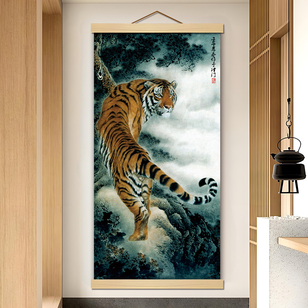 M58 Tiger Picture Fierce Tiger Descending Mountain Fierce Tiger Ascending Mountain Picture Hall Entrance Study Scroll Decorative Painting