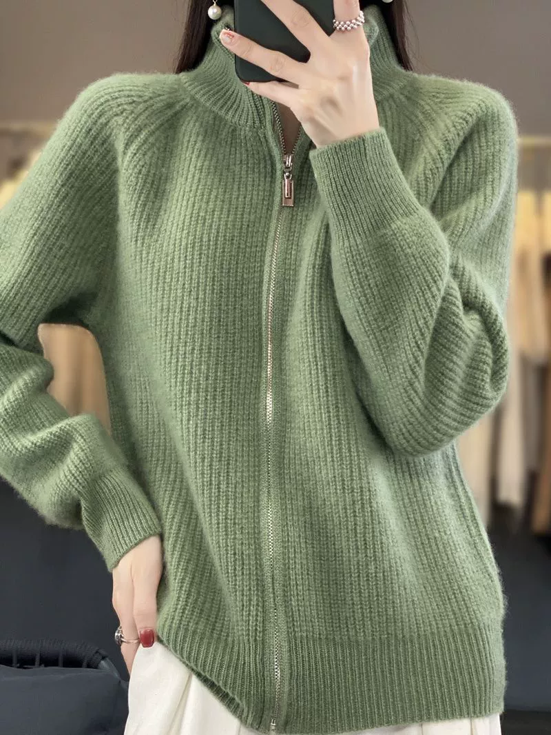 Демисезонный шерстяной кардиган на молнии, модная куртка, свободный крой.
