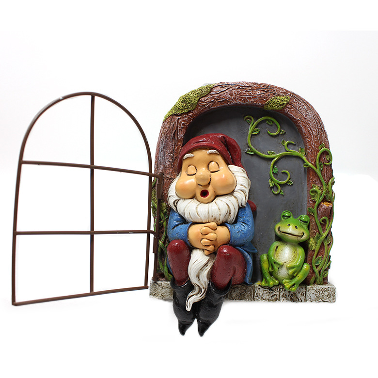 Amazon open and close iron window sleeping dwarf dwarf tree hanging resin outdoor landscape decoration resin pendant 