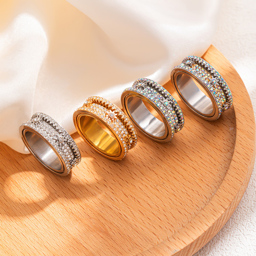 Gear Rotation Diamond Ring Fashion Versatile Model Rotating Colorful Diamond Finger Ring