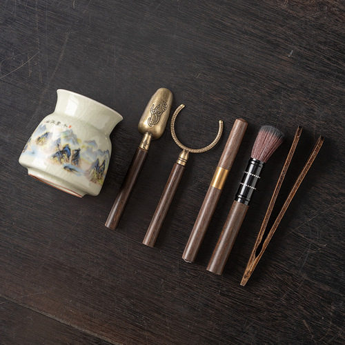 Ru Kiln Tea Ceremony Six Gentlemen Ebony Solid Wood Tea Clips Tea Spoon Tea Needle Brush Tea Accessories Complete Set High-End Qianli Jiangshan