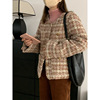 French Plaid Small fragrant wind coat 2022 winter Retro Tweed Refinement T-shirts Fur jacket 211081