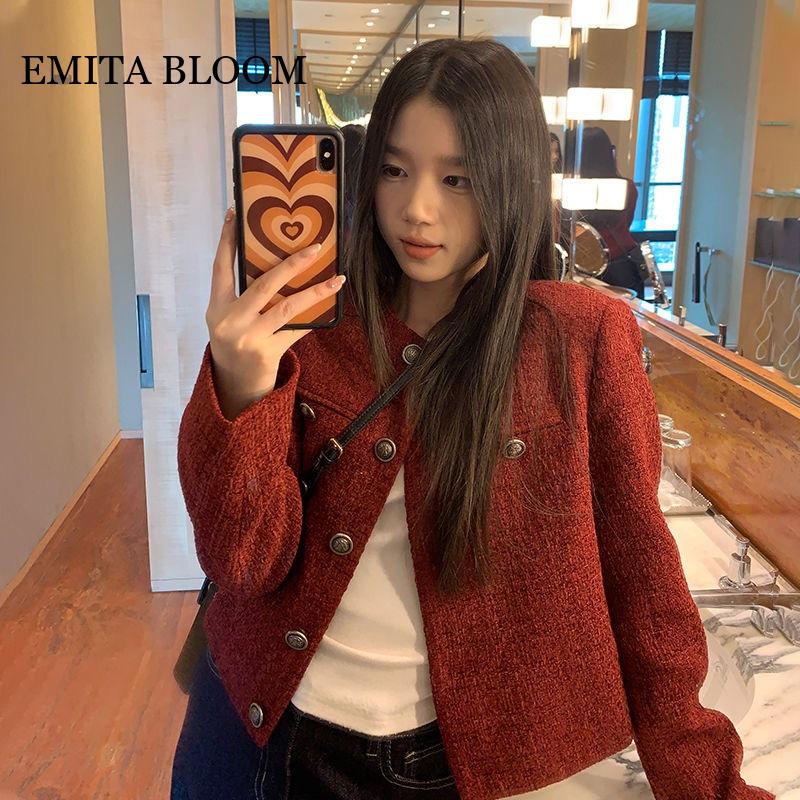 Cross-Border Red Tweed Short Slim-Fit Women's Jacket Cross-Border Red Tweed Short Slim-Fit Women's Jacket