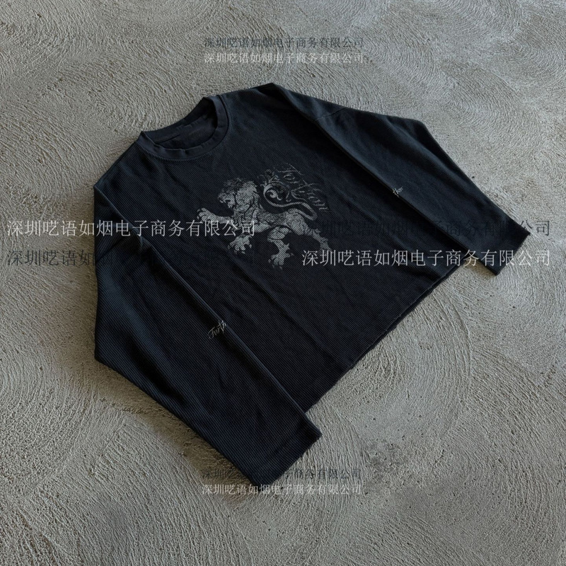 European and American Ins Cross-Border Stylish Punk Printed Round Neck Sweatshirt Long-Sleeved Pullover T-Shirt Bottoming Shirt Retro Wear Y2K