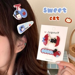 创意可爱苹果小黑猫发夹亚克力百搭刘海夹少女甜美碎发夹发饰批发