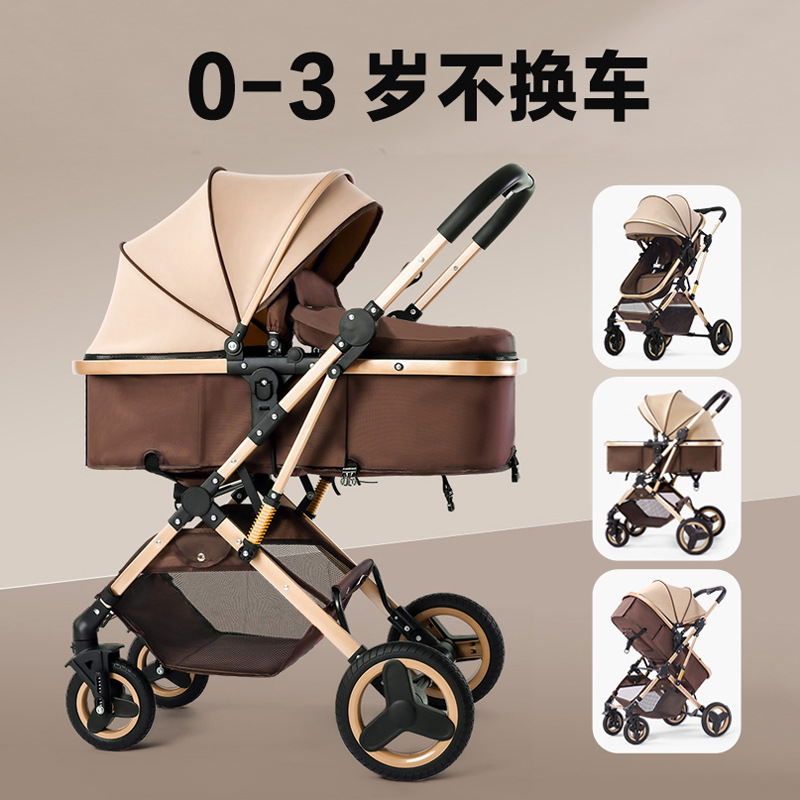 Carrinche de bebé recién nacido de dos direcciones 2 en 1 para sentarse y acostarse, carro de mano para niños, carro de lujo ligero