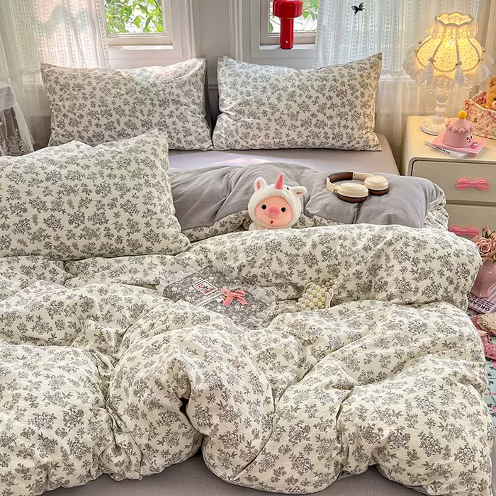 ins新款小清新云感双层纱四件套床单被套学生宿舍三件套床上用品4